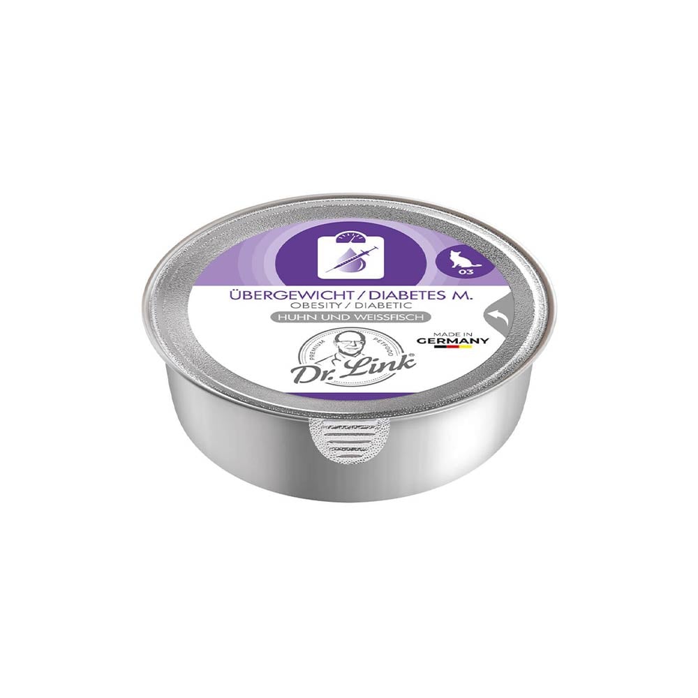 Dr. Link Spezial-Diät Übergewicht/Diabetes mellitus Huhn und Weißfisch Nassfutter für Katzen _0