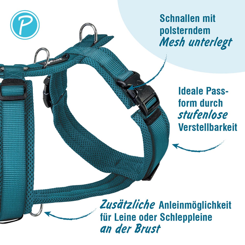 Petlando Mesh Y-Comfort Geschirr petrol_2