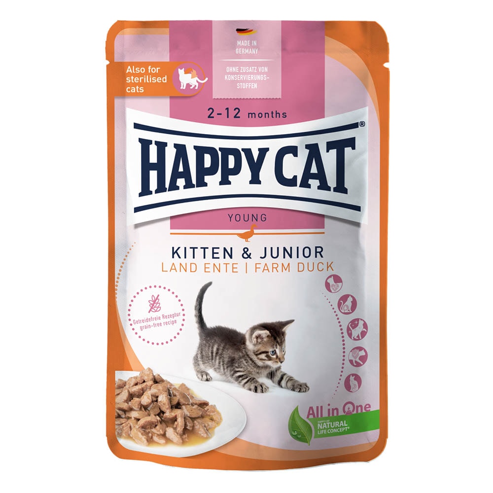 Happy Cat Young Meat in Sauce Kitten & Junior Land Ente Pouch_0