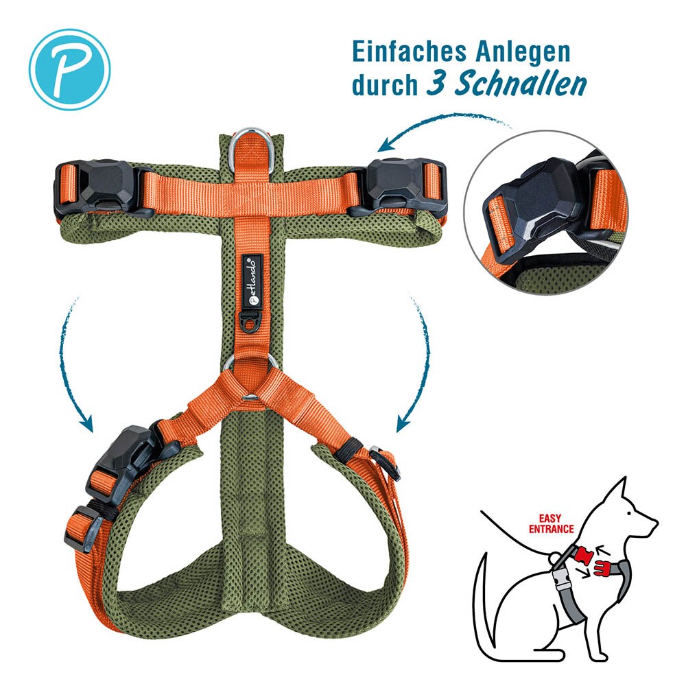 Petlando Magnetech Y-Comfort Geschirr olive/orange_2