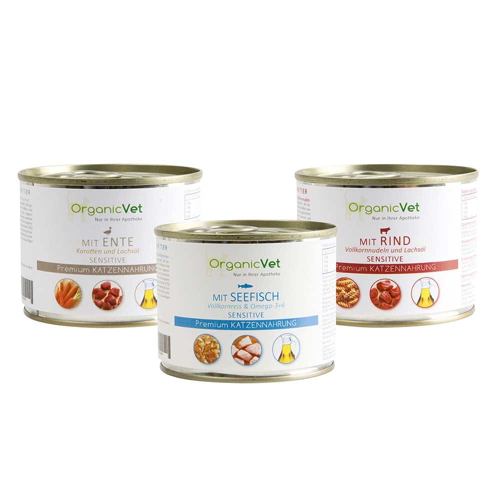 OrganicVet Sensitive Ente, Seefisch + Rind Nassfutter für Katzen_0