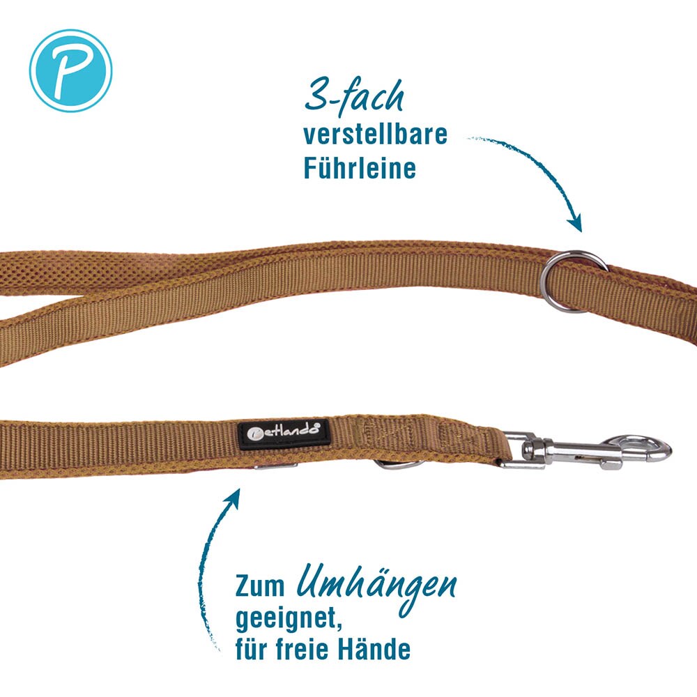 Petlando Mesh verstellbare Führleine cognac_1
