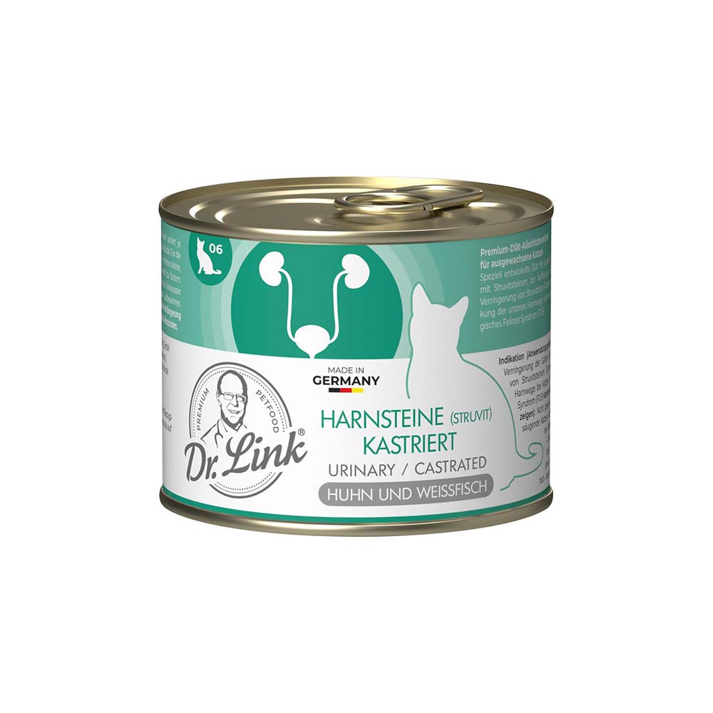 Dr. Link Spezial-Diät Harnsteine (Struvit) kastriert Huhn und Weißfisch Nassfutter für Katzen_1