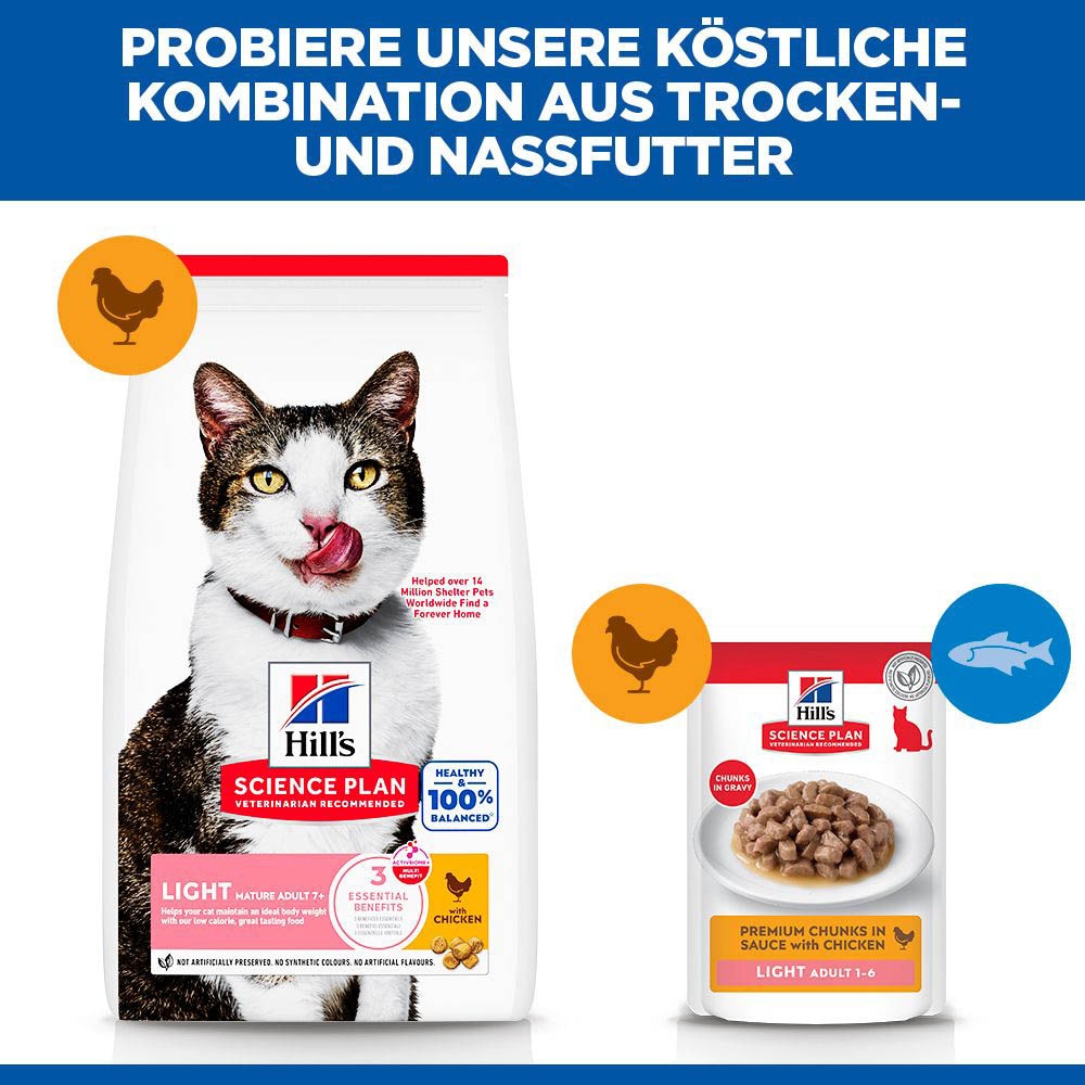 Hills Science Plan Mature Adult 7+ Light Huhn Trockenfutter für Katzen_5