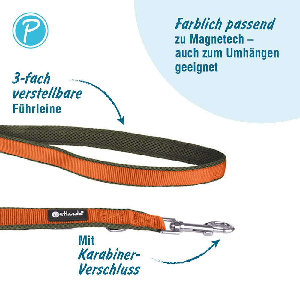 Petlando Magnetech verstellbare Führleine olive/orange_1
