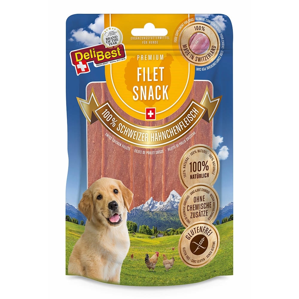 Delipet Premium Filet Snack aus 100% Schweizer Hähnchenfleisch 90 g