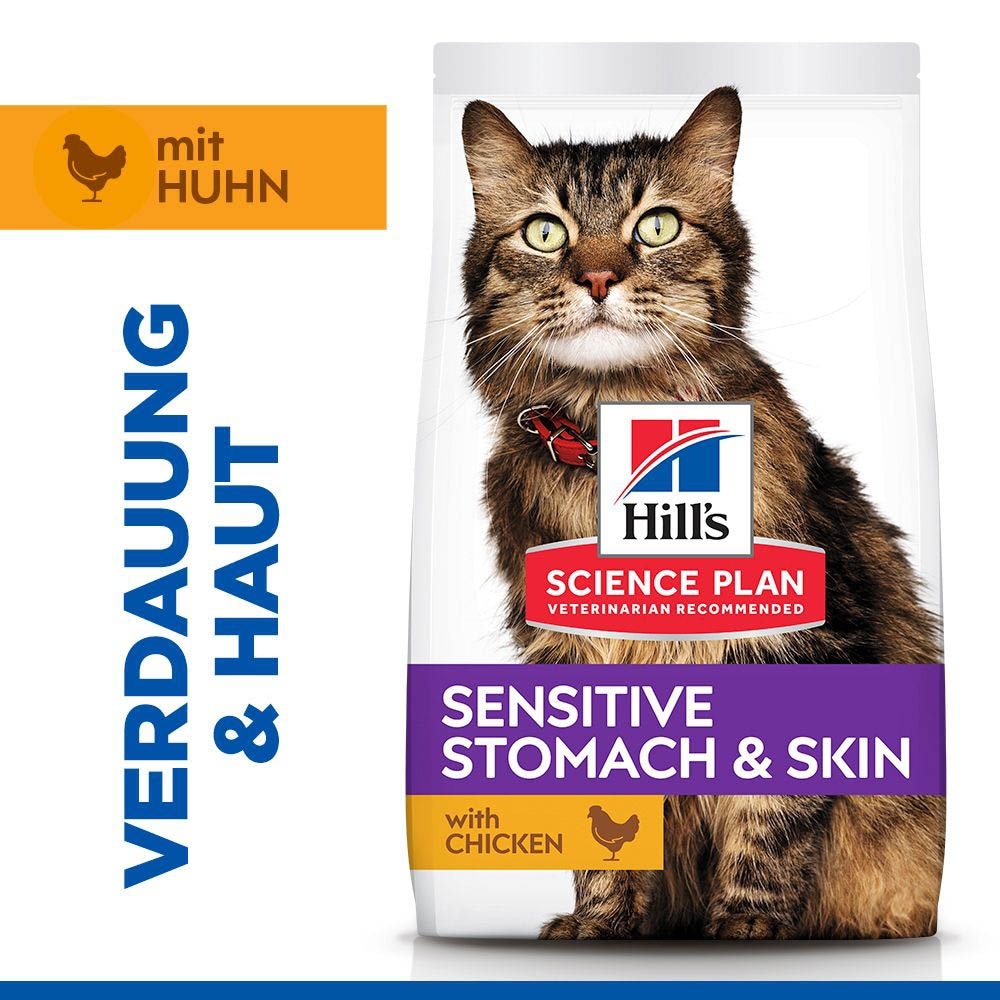 Hills Science Plan Adult Sensitive Stomach & Skin Huhn Trockenfutter für Katzen_1
